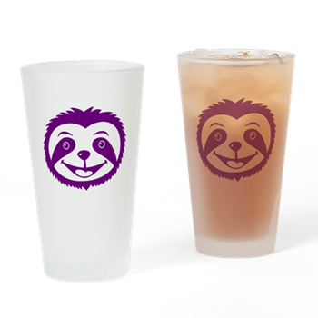 The face of Percy the Purple Sloth on two beer pint glasses.