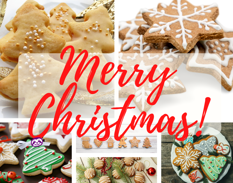Greeting Card Cover of a variety of Christmas cookies, and the words "Merry Christmas"