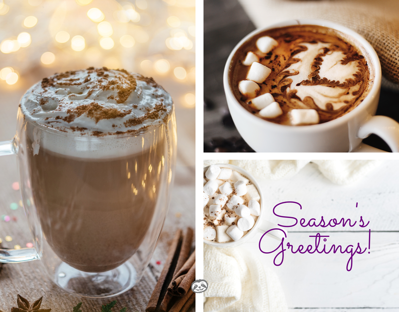 Greeting Card Cover of a mugs of hot chocolate, and the words "Season's Greetings"